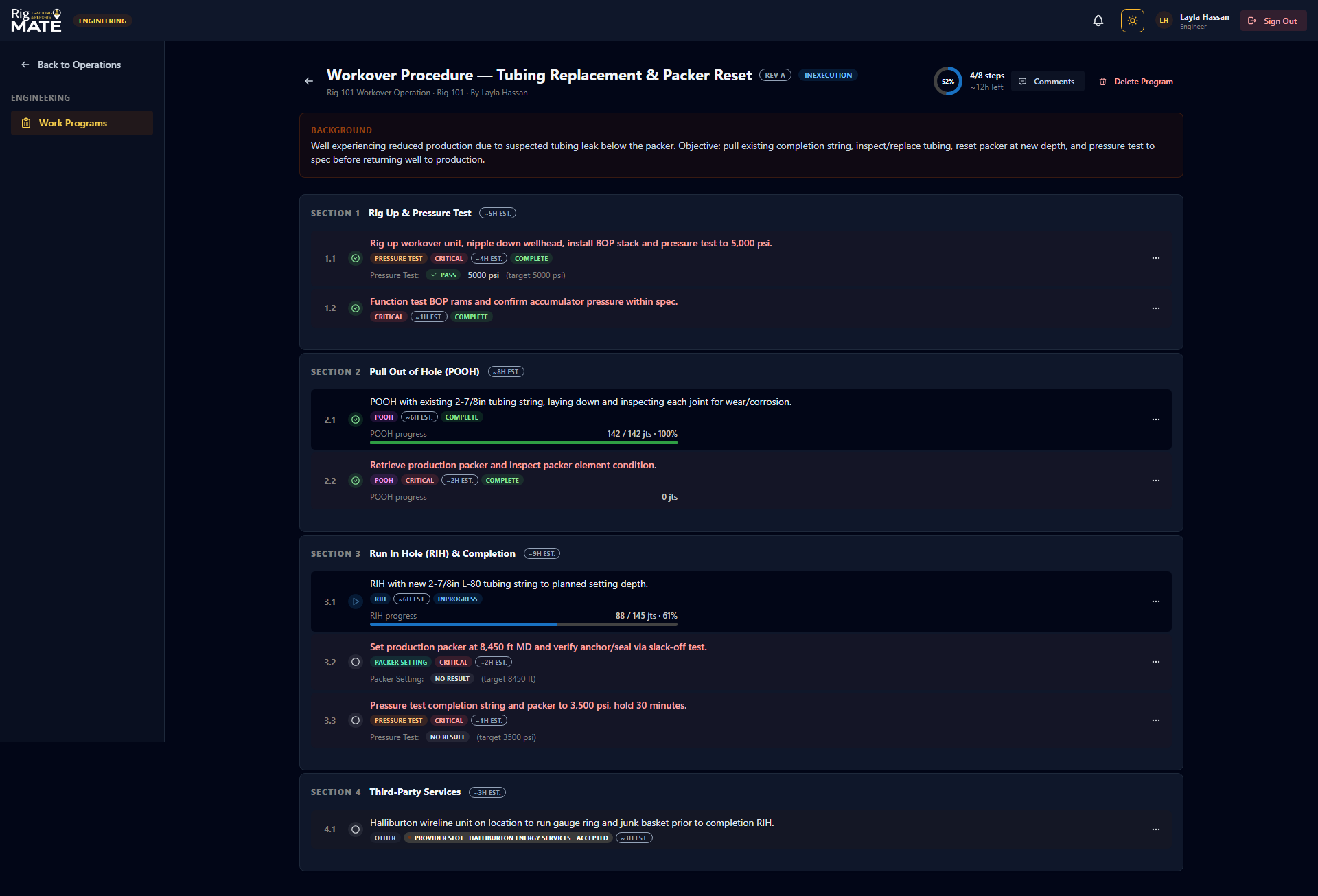 Engineering Program Execution Tracking Feature