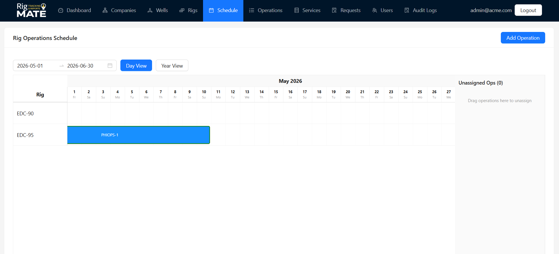 Rig Scheduling Feature